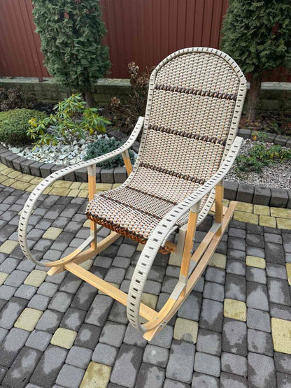 Handmade Wicker Rocking Chair | Rattan Armchair with Wooden Frame | Rustic Patio & Living Room Furniture