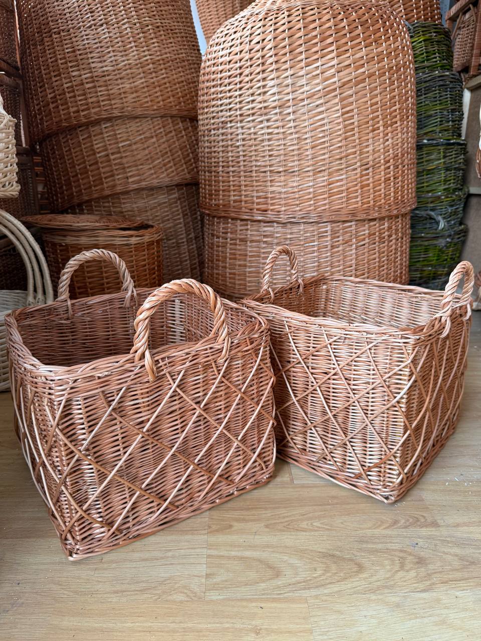 Handmade Wicker Square Basket with Handles | Rattan Storage Bin | Rustic Home Organizer