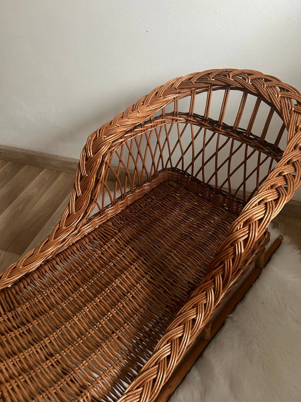 Handmade Wicker Sled with Cushion | Rattan Winter Sledge | Kids Pull Toy Vehicle