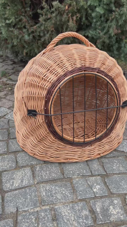 Wicker Pet Carrier for Cats and Small Dogs | Handmade Rattan Travel Crate | Rustic Cat House with Handle