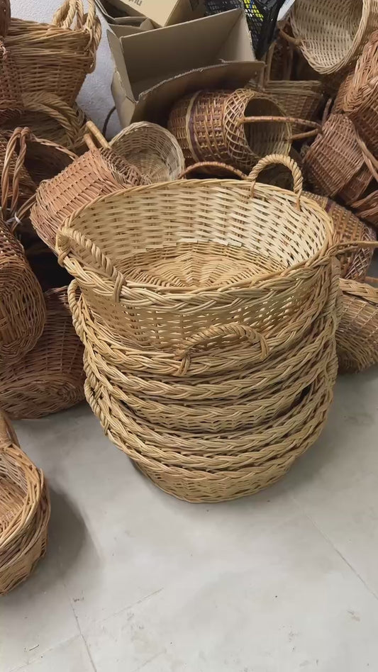 Handmade Wicker Laundry Basket with Handles | Rattan Storage Basket | Rustic Market Basket for Home Organization